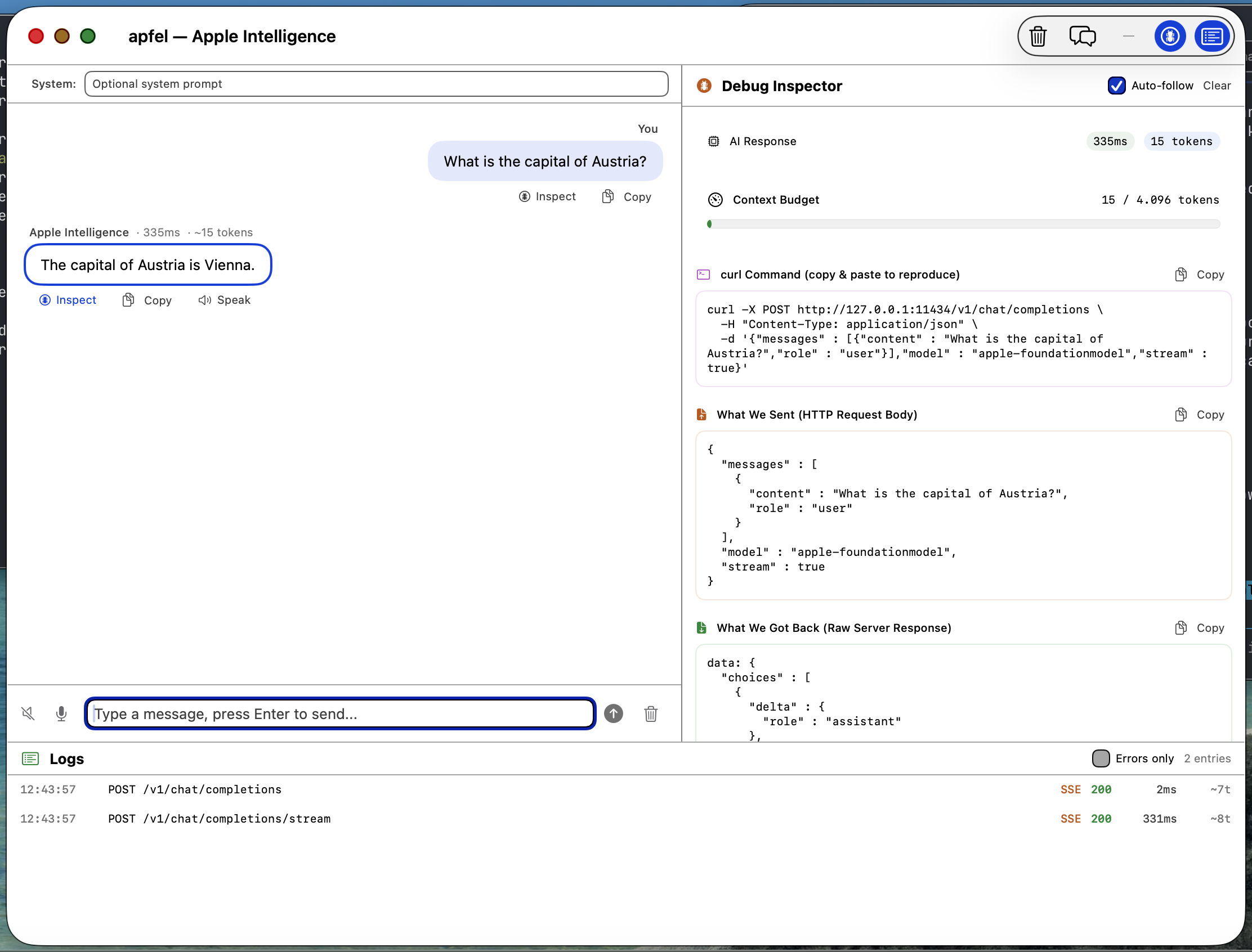 Apfel: 맥에 이미 깔려 있는 AI를 꺼내 쓰는 무료 앱