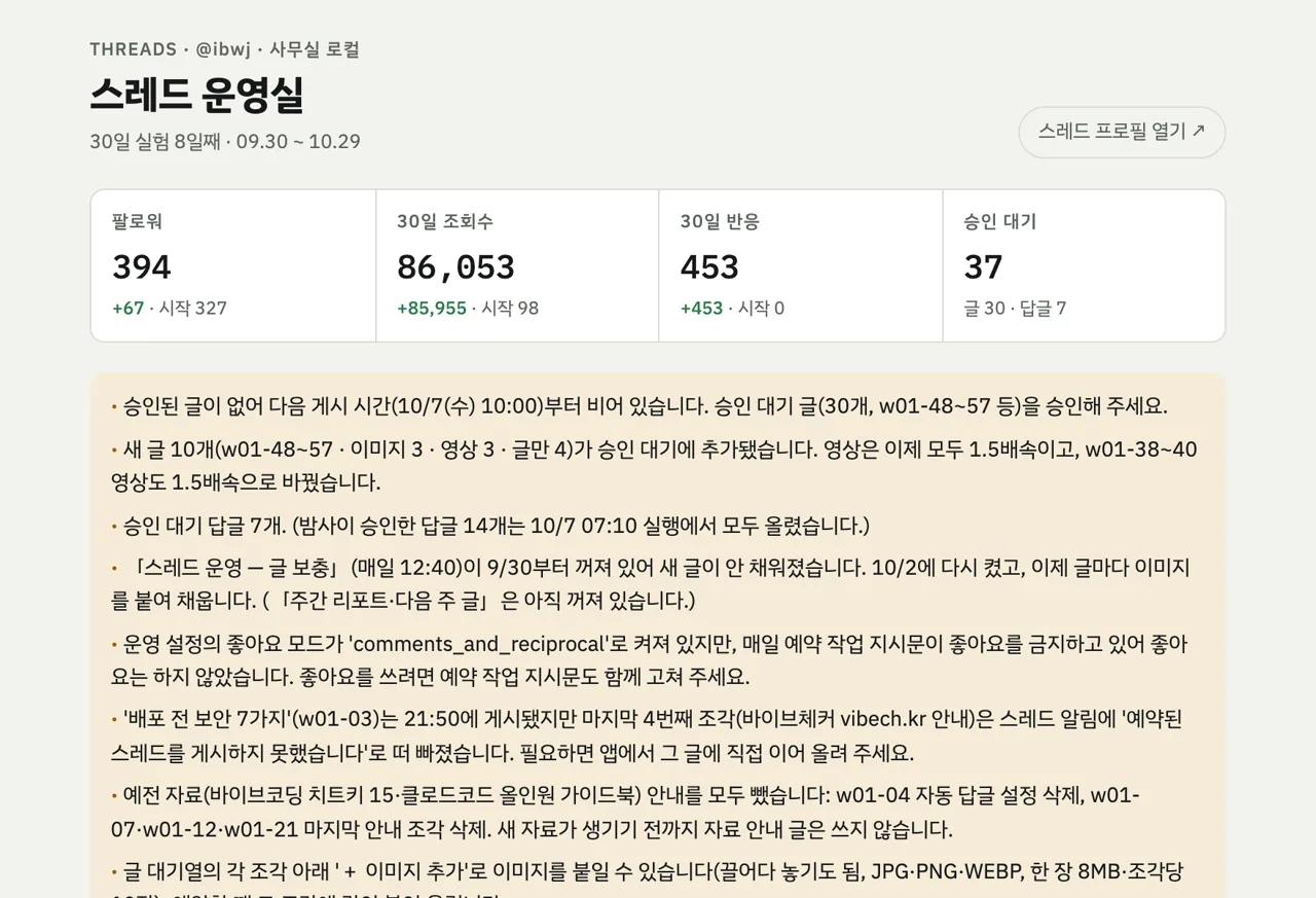 스레드 운영실 실제 화면