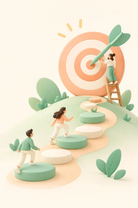 목표를 정하는 안내 장면 — 앱 온보딩 삽화 견본
