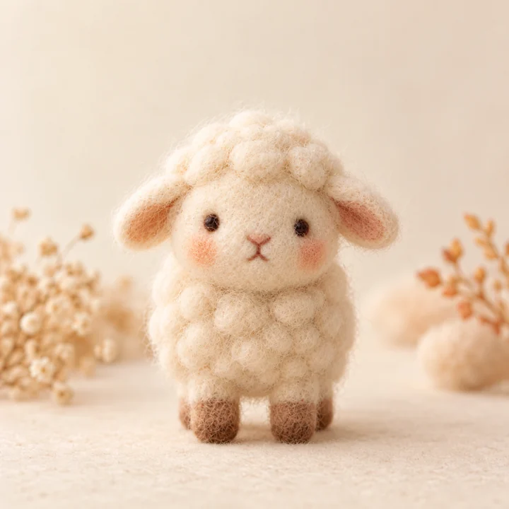 작은 펠트 양 인형 — 펠트 동물 인형 견본