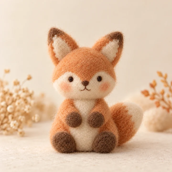 작은 펠트 여우 인형 — 펠트 동물 인형 견본