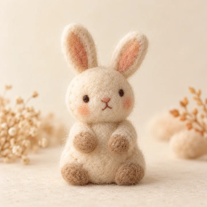 작은 펠트 토끼 인형 — 펠트 동물 인형 견본