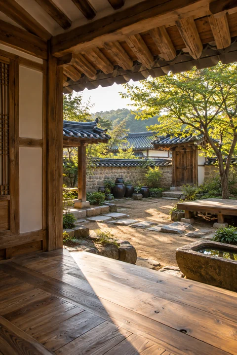대청마루 너머로 보이는 마당 — 한옥과 담장 산책 견본
