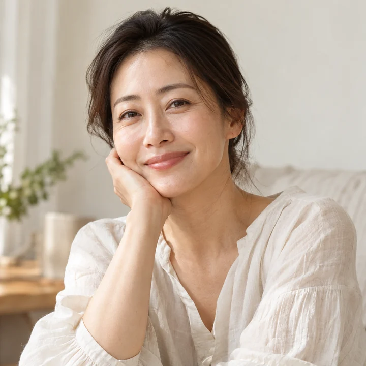 자연광 아래 웃는 여성 얼굴 — 여성 실사 내추럴 뷰티 견본