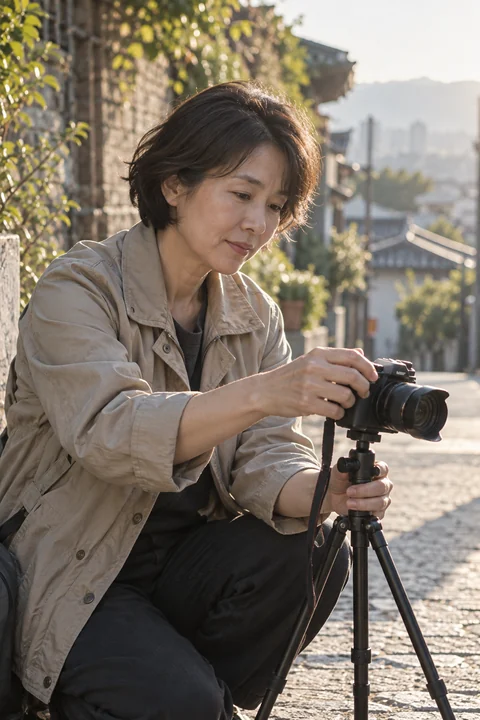 야외 촬영을 준비하는 여성 — 여성 실사 사진가의 시선 견본
