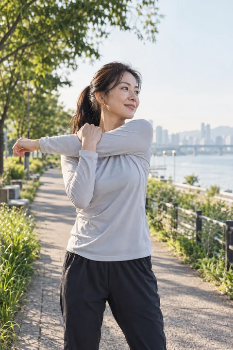 러닝 전 준비하는 여성 — 여성 실사 러닝 일상 견본