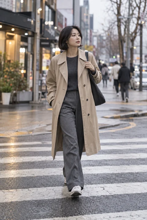 가방을 들고 길을 건너는 여성 — 여성 실사 데일리 패션 견본
