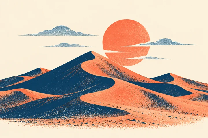 사막의 모래 언덕 — 여행 판화 그림 견본