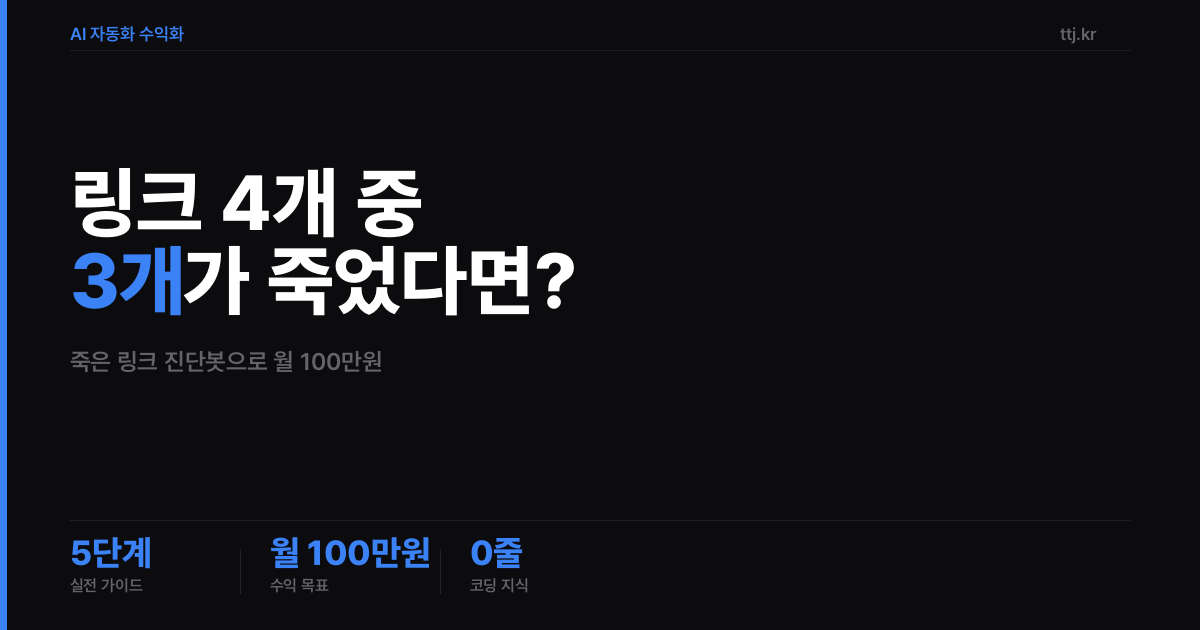 "우리 홈페이지 링크 4개 중 3개가 죽었다면?" — 비전공자도 AI로 '죽은 링크(링크로트) 자동 진단·복구 리포트' 봇 만들어 쇼핑몰·언론사·블로거에게 월 100만원 받는 5단계 실전 가이드