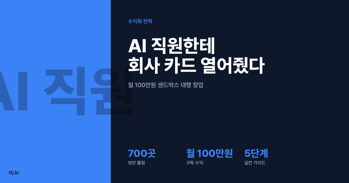 "AI 직원한테 회사 카드·서버 열어줬다가 700곳이 뚫렸습니다" — 비전공자도 AI로 'AI 에이전트 안전 울타리(샌드박스) 설계·구축 대행소' 차려 쇼핑몰·스타트업·외주 개발사·1인 사장님에게 월 100만원 받는 5단계 실전 가이드