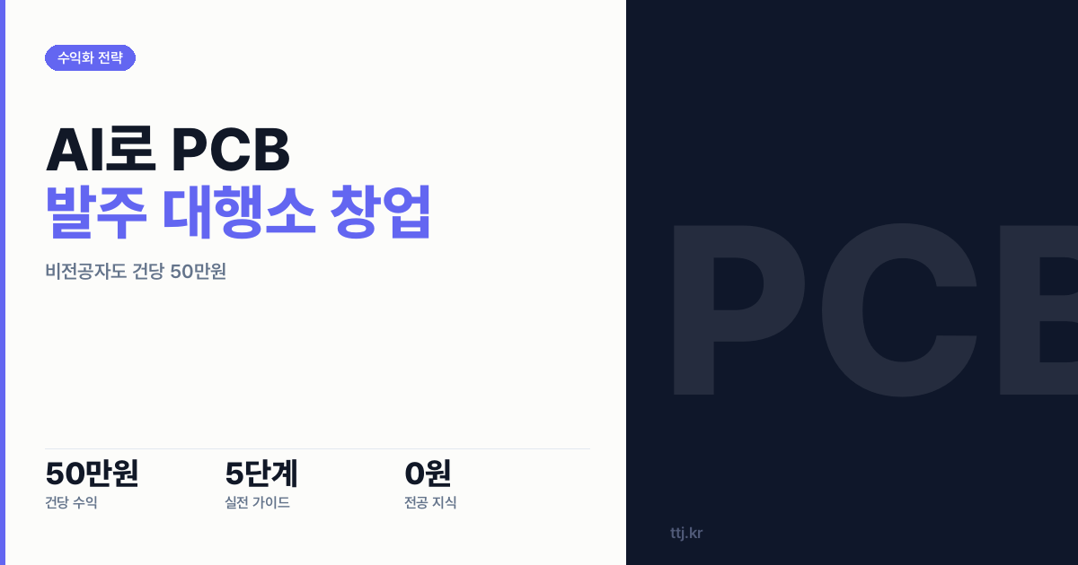 "중국 발주 안 해도 됩니다 — 비전공자도 AI로 'KiCad 회로설계+거버파일 자동 생성·PCB 발주 대행소' 차려 하드웨어 스타트업·메이커·전자제품 소상공인·대학 연구실에 건당 50만원 받는 5단계 실전 가이드"